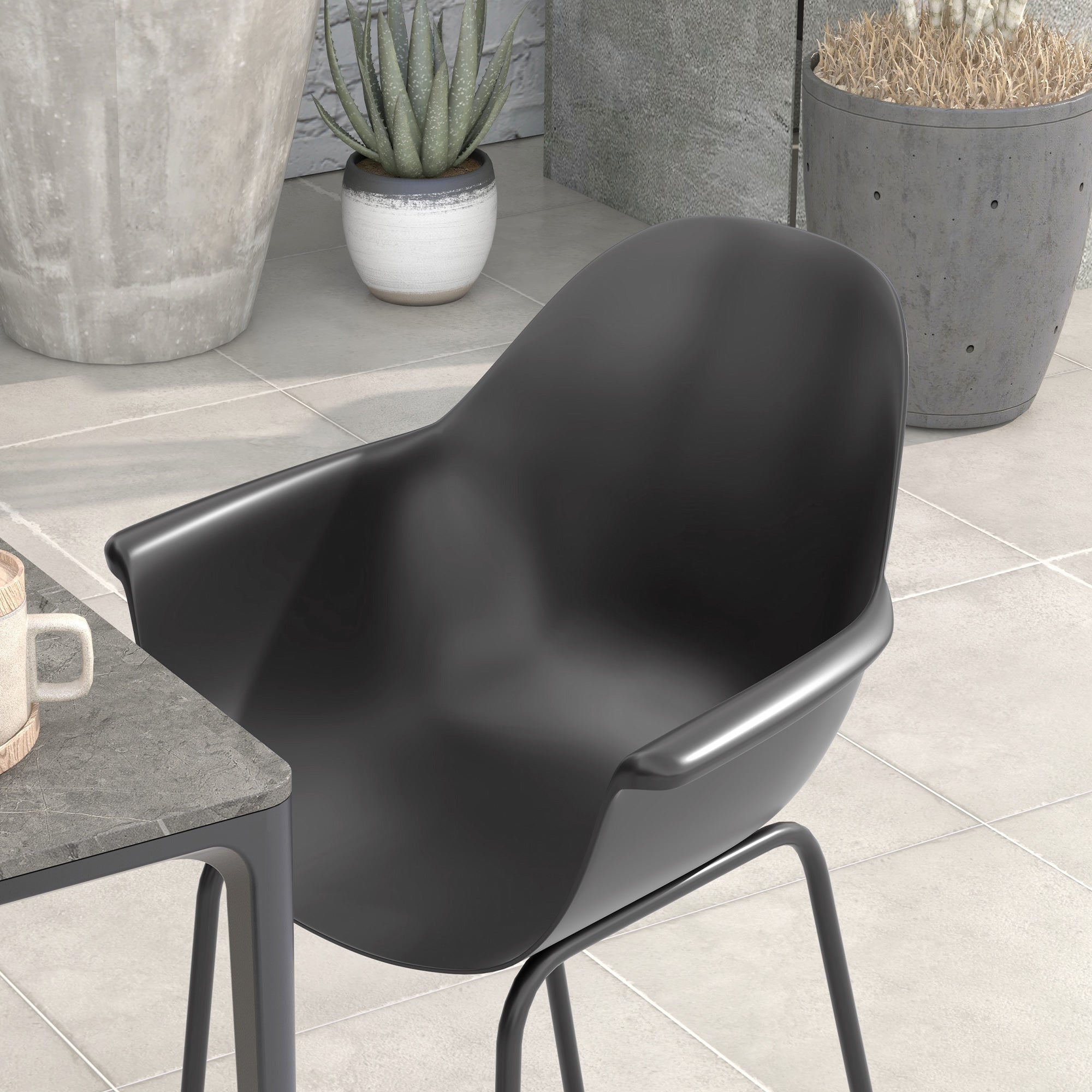 Set 4 Sedie Impilabili con Piedini Antiscivolo 59x55x84 cm in Plastica Nero