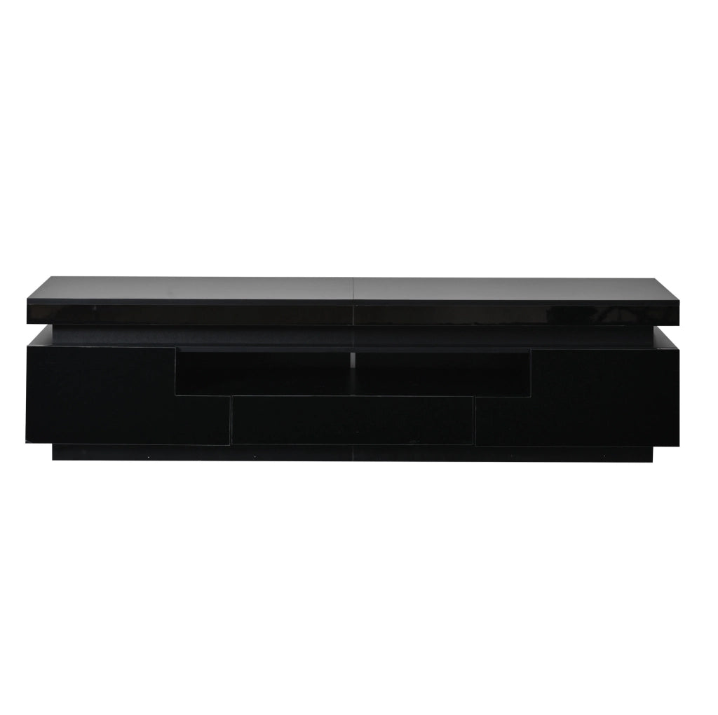 Mobile TV 175x38x45 cm con LED; 2 armadietti a L e 1 cassetto in truciolato nero