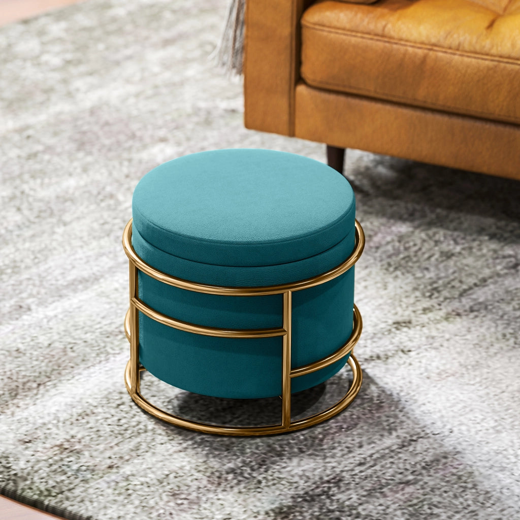 Pouf Contenitore Rotondo ¨C Zephmum ¨C Velluto Verde ?42x39 cm