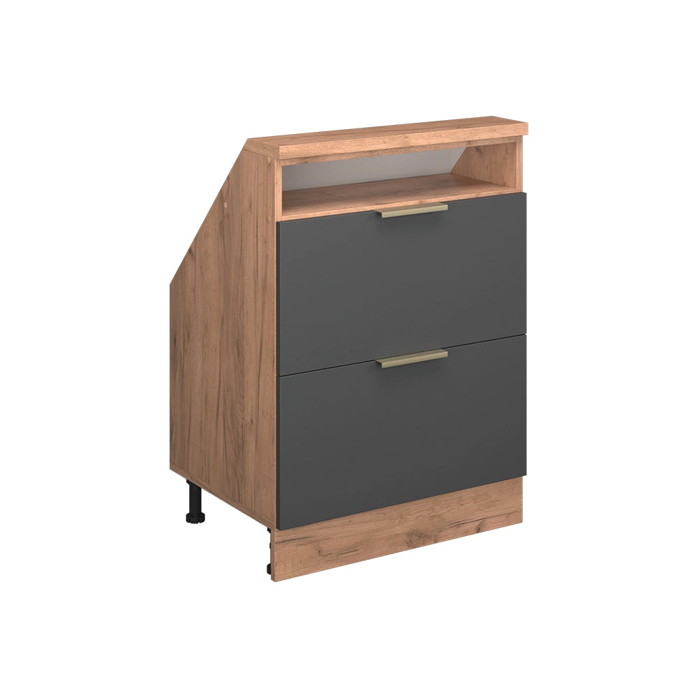 Mobile cucina sottotetto R-Line Antracite-oro/Rovere dorato 60 cm con 2 cassetti Vicco