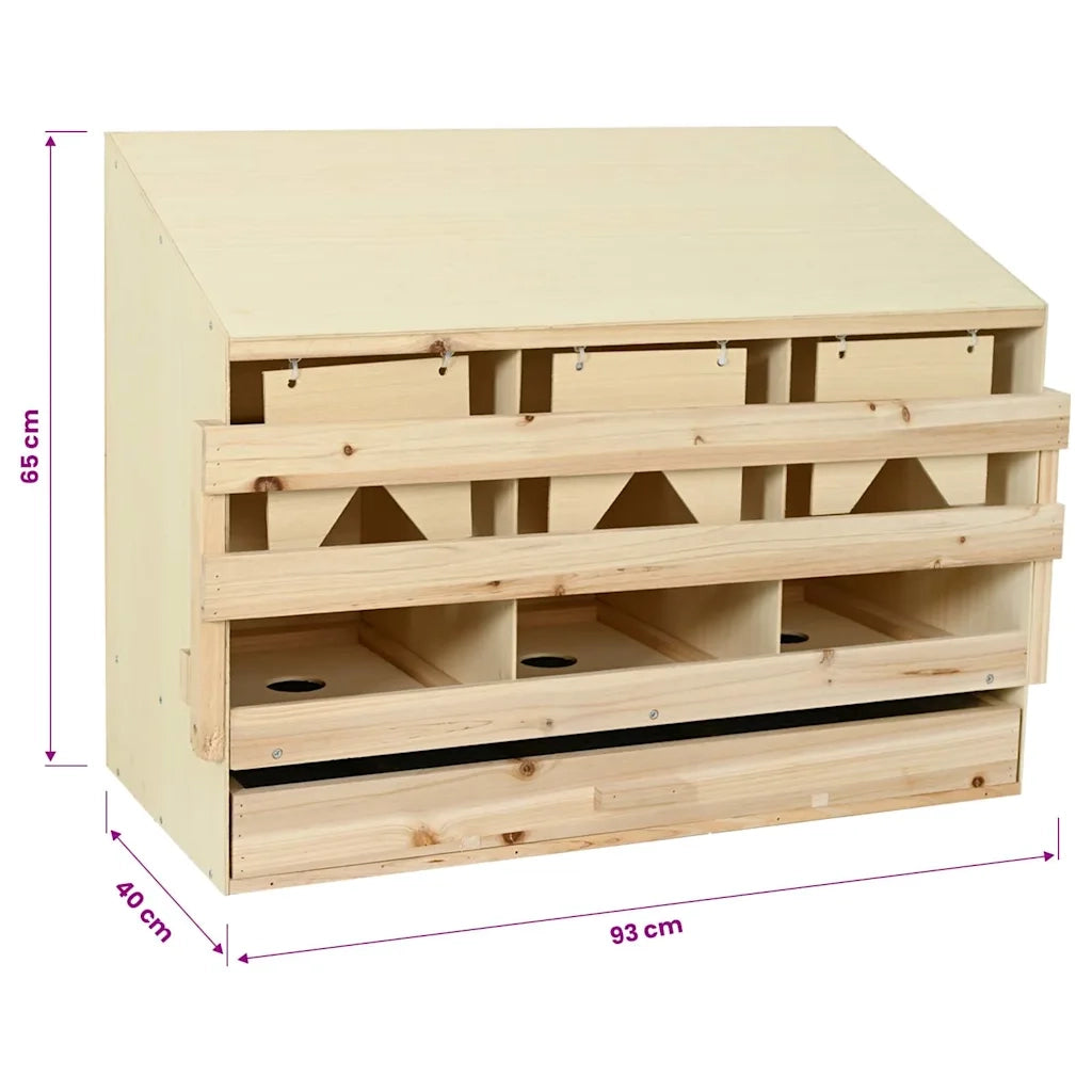 Casetta Cova per Galline 3 Scomparti 93x40x65 cm Legno di Pino 170655