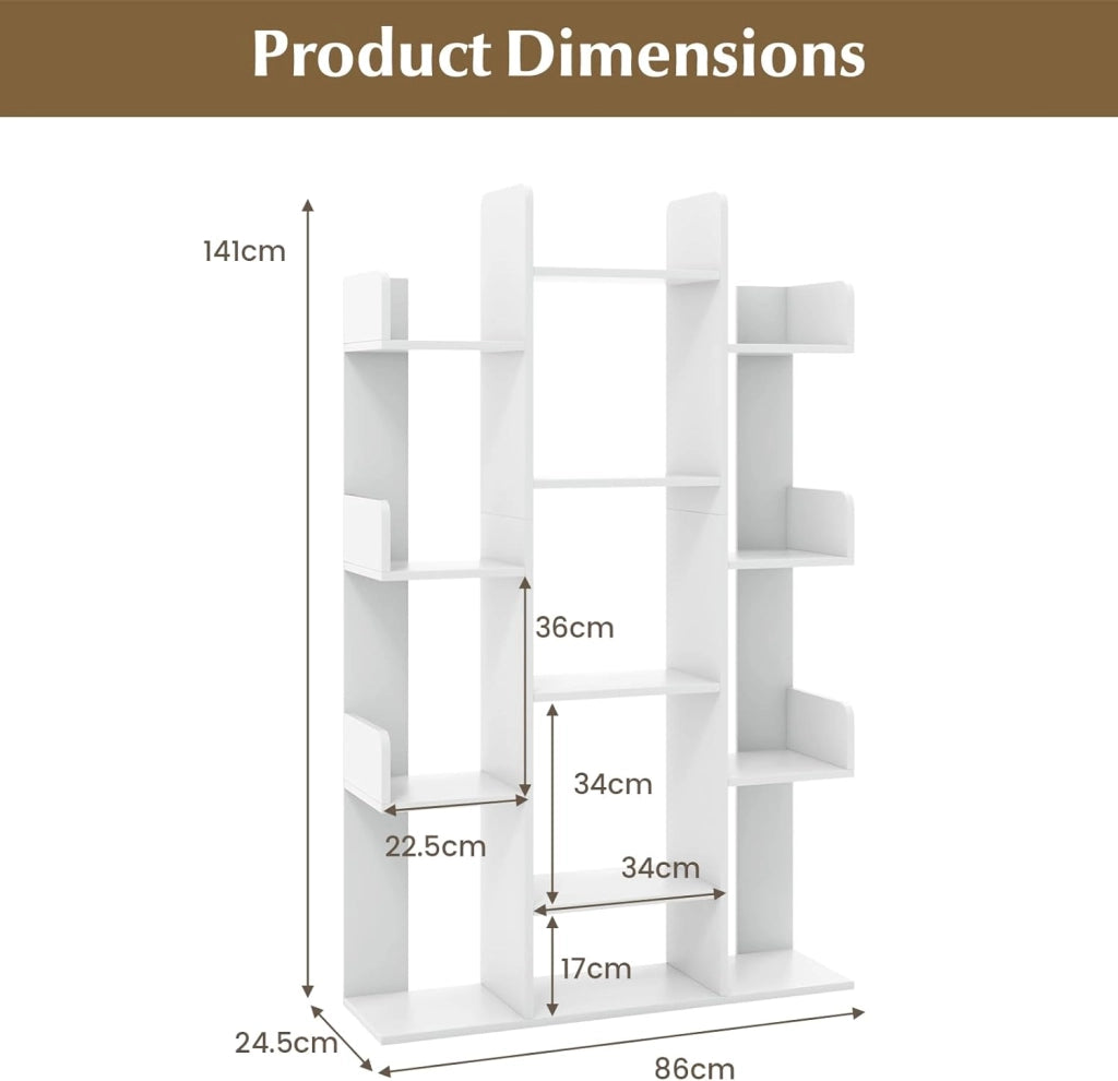 Libreria, scaffale aperto con 13 scomparti, per soggiorno, studio e ufficio, 86 x 24,5 x 141 cm, colore: bianco