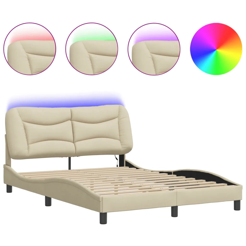 Giroletto con LED senza Materasso-Struttura Letto Hvar Crema 120x200 cm Tessuto