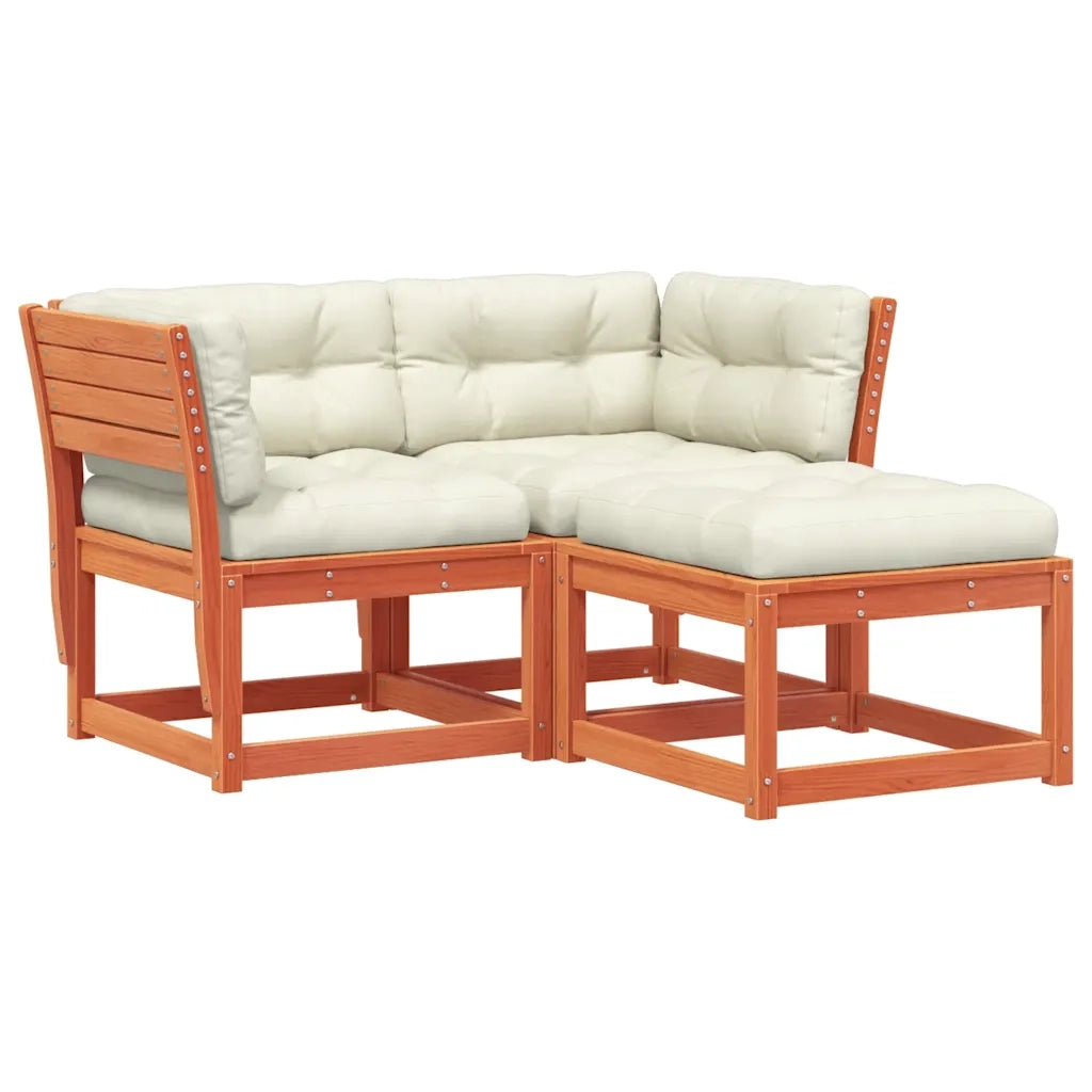 Set Divani Giardino 3 pz con Cuscini Marrone Cera Massello Pino 3216992