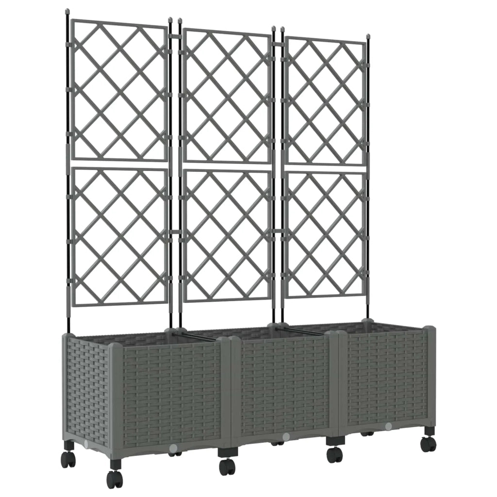 Vaso da giardino con grigliato e ruote 3 pz Grigio Chiaro PP 3423079