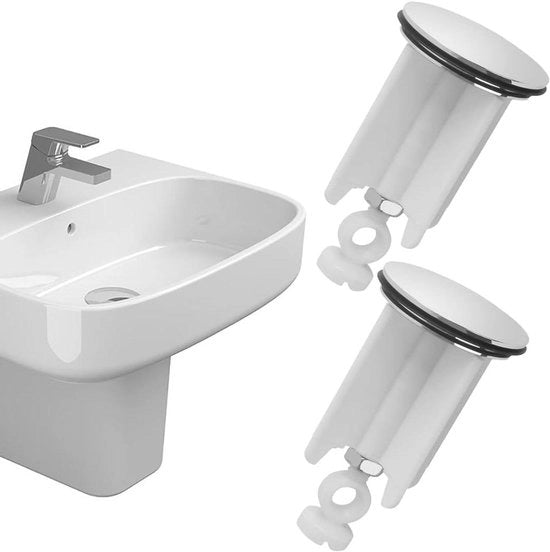 Stop per lavandino sostituibile - set da 2 pezzi per diametro 40mm - stopperia in ottone - regolabile e impermeabile - bianco e argento