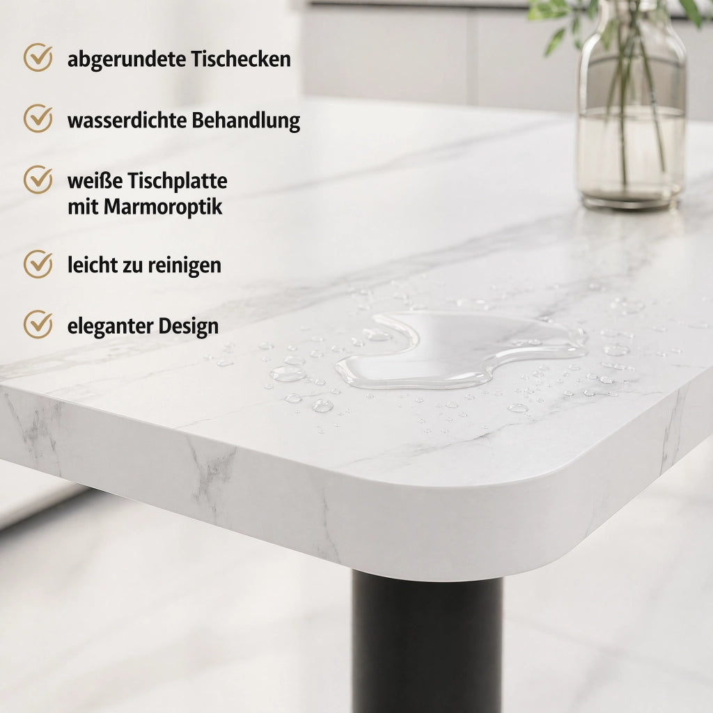 Tavolo da pranzo rettangolare per 2 persone con piano MDF effetto marmo e base in metallo bianca e nera 80 × 60 cm