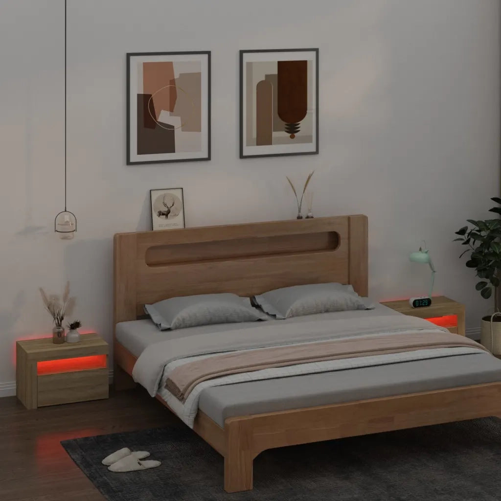 Comodini 2 pz con Luci LED-Set di 2 Tavolino da notte Rovere Sonoma 60x35x40 cm