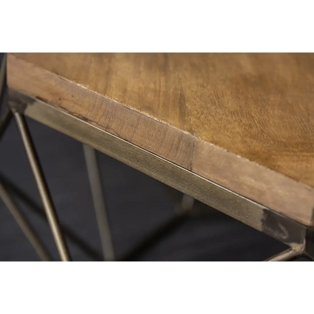 Tavolino basso NEXORA 70 cm in legno massello di mango e ferro nero design geometrico