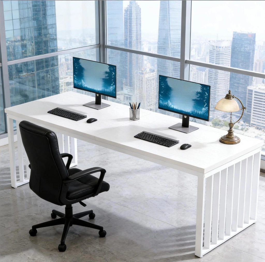 Scrivania da ufficio per due persone 180x60 cm bianca