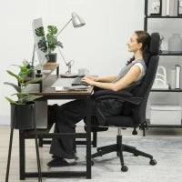 Poltrona da ufficio poltrona da ufficio grande comfort schienale regolabile poggiapiedi ruote 360° lino 62 x 68 x 127 cm nero