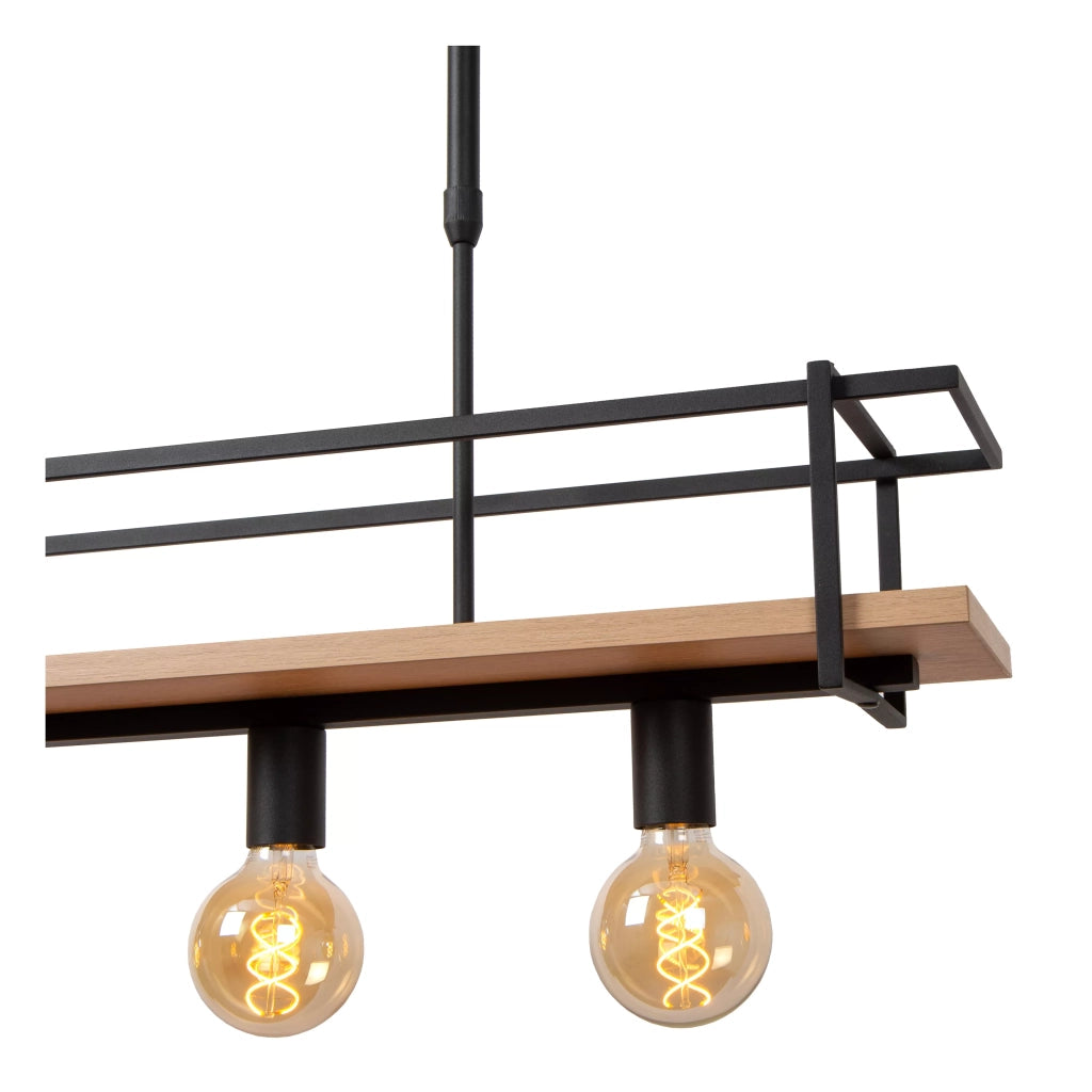Lampada a sospensione industriale nera/legno Milonga 4xE27