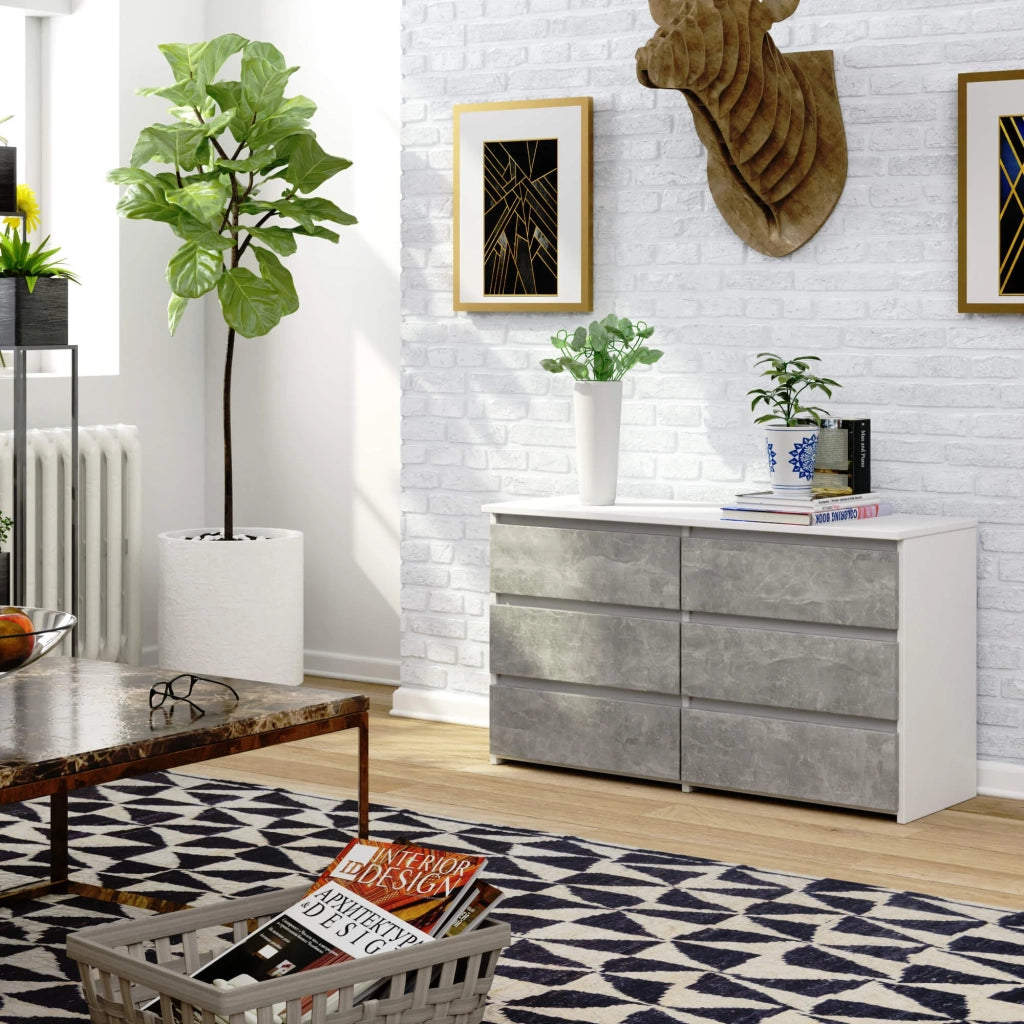 Cassettiera CL100 compatta AKORD Bianca 100 cm 6 cassetti inserto frontale Cemento 100x35x57 cm