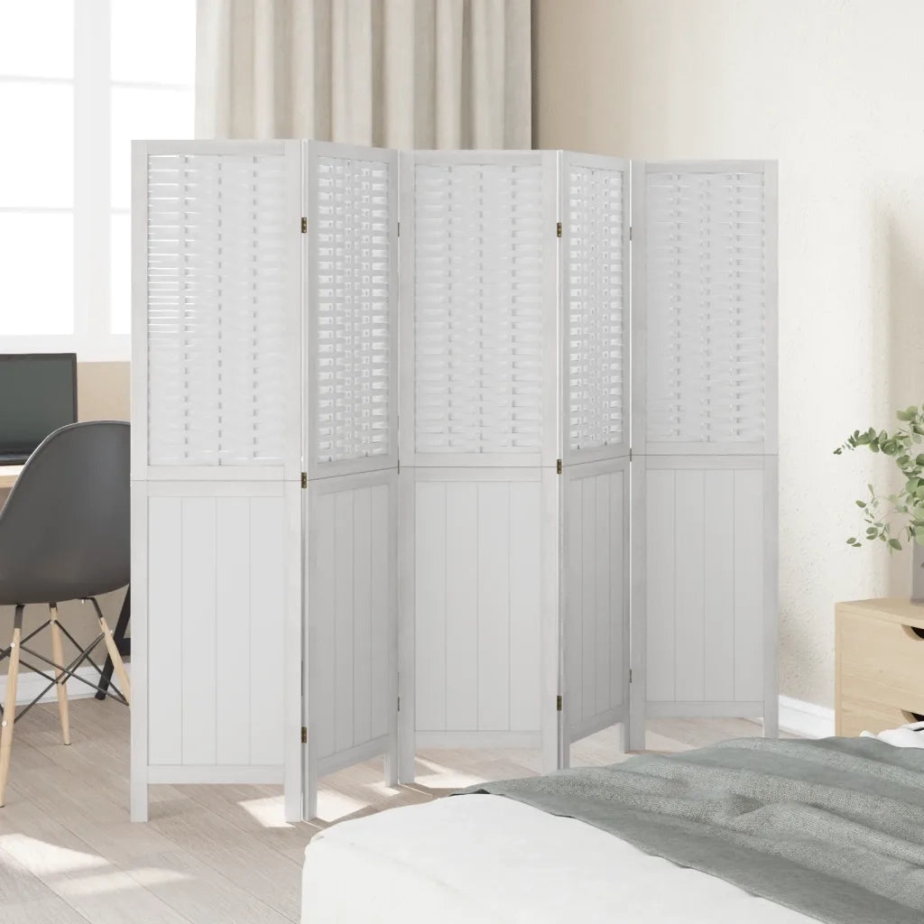 Divisorio Ambienti | Divider per stanze | Paravento 5Pannelli Bianco Legno Massello di Paulownia