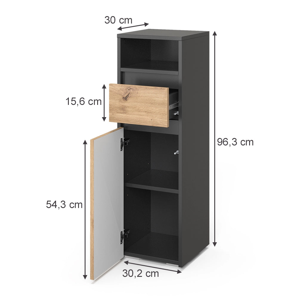 Vicco mobiletto bagno Antracite/Artisan 30.2 x 96.3 cm con cassetto e anta