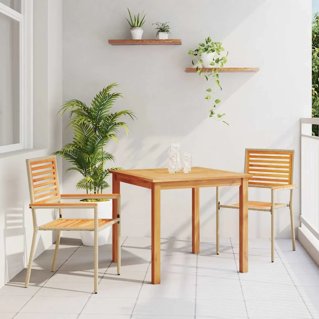 Set da Pranzo per Giardino 3 pcs Beige Legno di Acacia Massello
