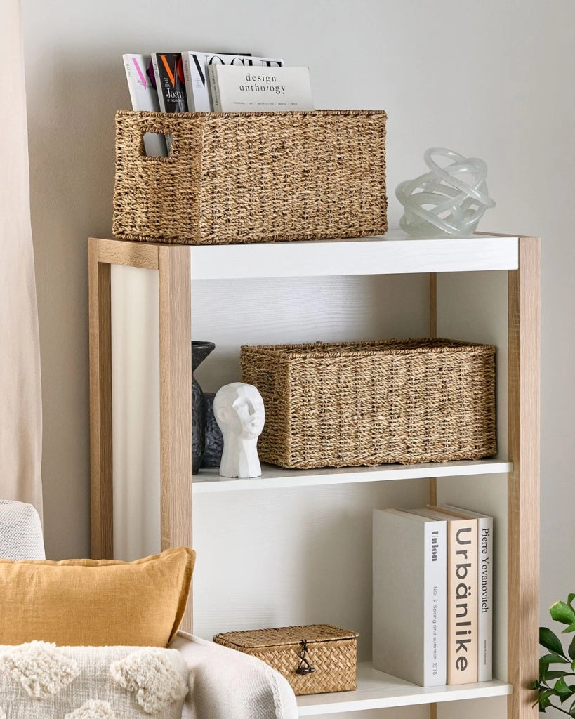 Set di 2 cestini in seagrass naturale con manici intrecciati a mano Decorazione di accessori per la casa in stile bohémien
