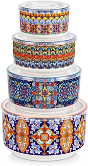 Insaporitore set da 4 - Ciotole ceramiche con coperchio - Adatte per forno a microonde/lavastoviglie - Ideali per pasti/snack - 60/36/20/10 oz - Coperchio a tenuta d'aria senza perdite - Ciotola per insaporire