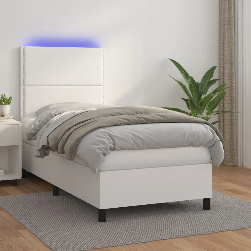 Giroletto Molle con Materasso e LED Bianco 100x200cm Similpelle