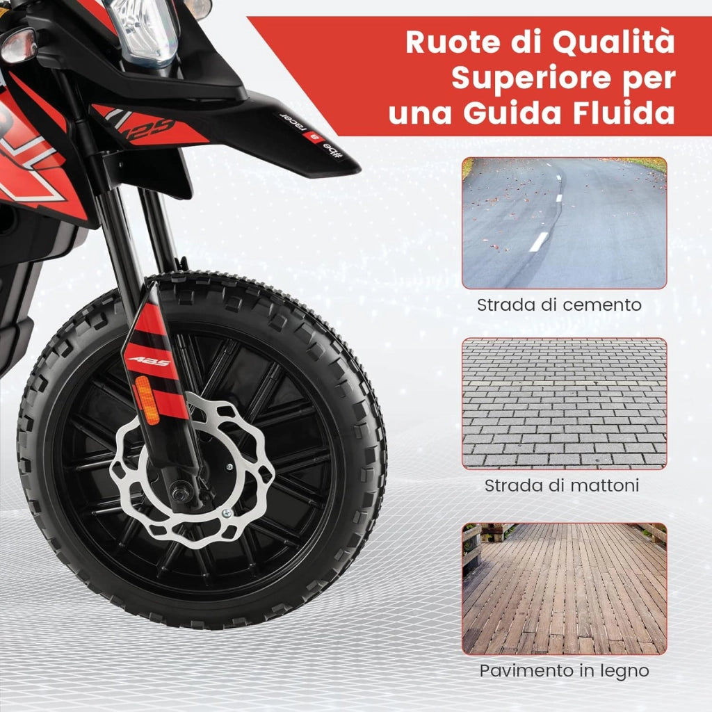 12V Aprilia Moto Cavalcabile per Bambini, Motocicletta Elettrica con Ruote Ausiliarie e Musica Wireless, Sospensione a Molla, Moto Elettrica alla Moda per Bambini 3-8 Anni (Rosso)