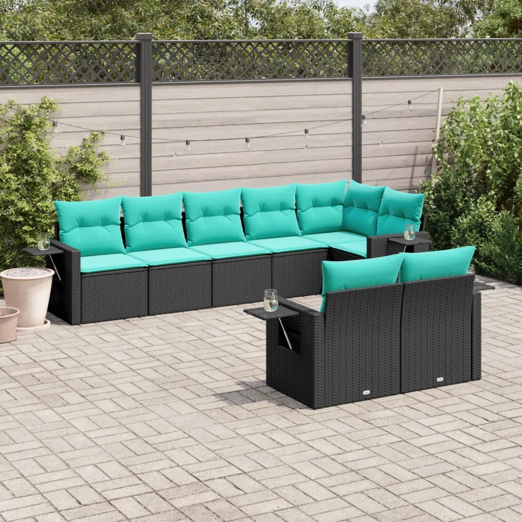 Set Divani da Giardino 8 pz con Cuscini Nero in Polyrattan 3220416