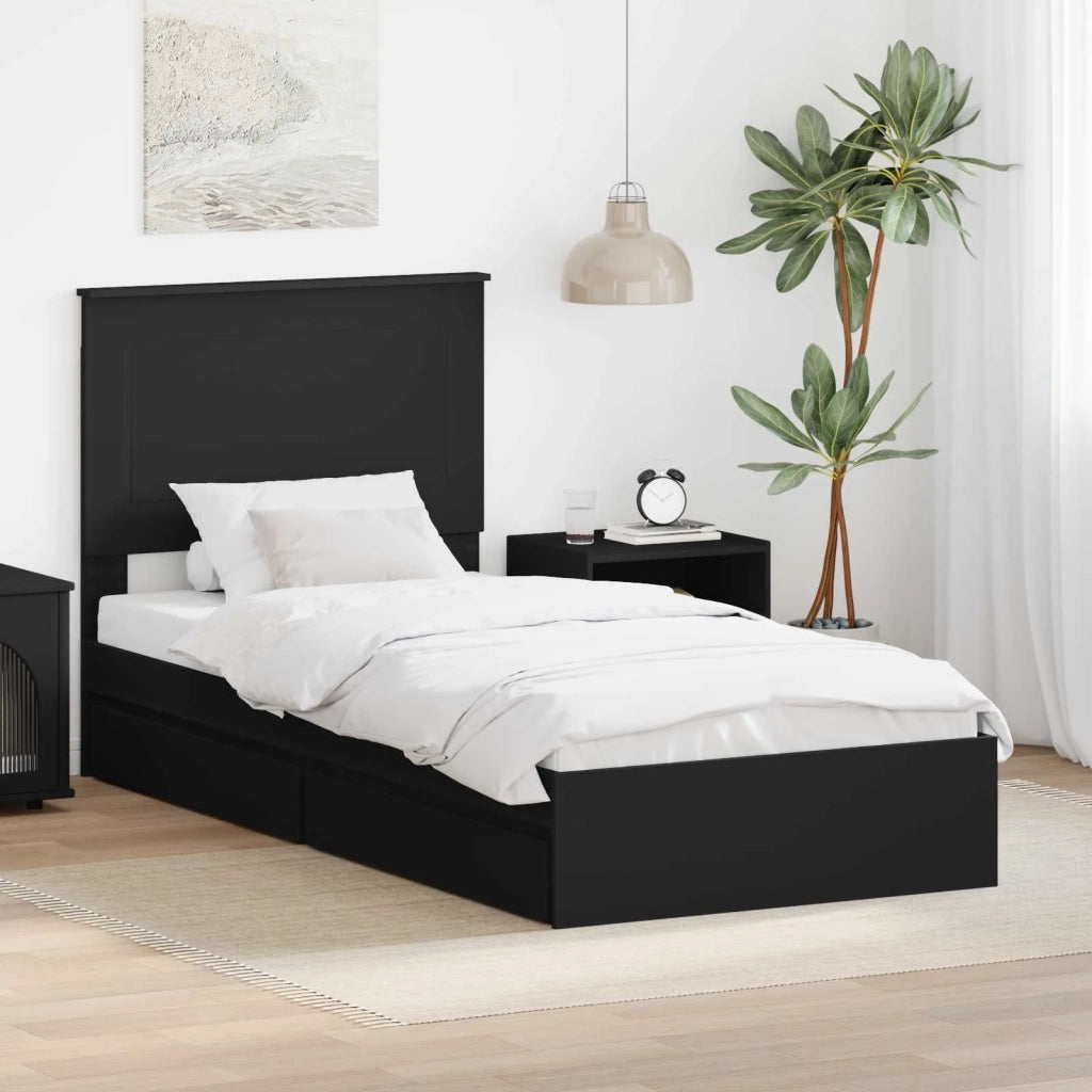 Letto con Contenitore Nero 90 x 190 cm Legno multistrato