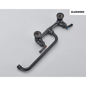 ALEX | rubinetto miscelatore catering rubinetto a parete nero | professionale da cucina in acciaio inox lungo e piatto| acqua ristorante bocca dritta