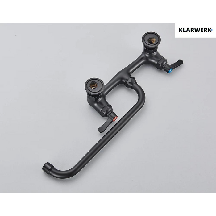 ALEX | rubinetto miscelatore catering rubinetto a parete nero | professionale da cucina in acciaio inox lungo e piatto| acqua ristorante bocca dritta