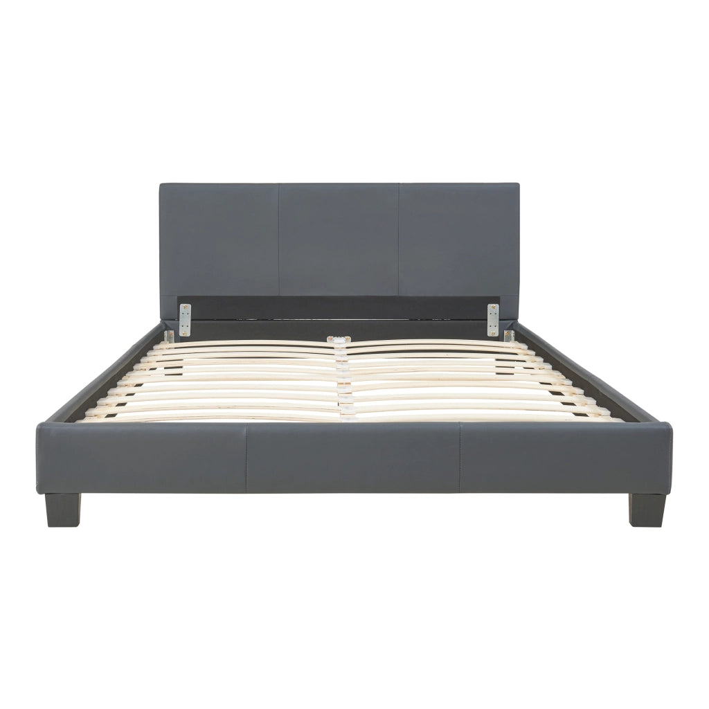 Letto Francese Albacete con Testiera Alta e Materasso 140x200 cm Similpelle Grigio scuro Corium