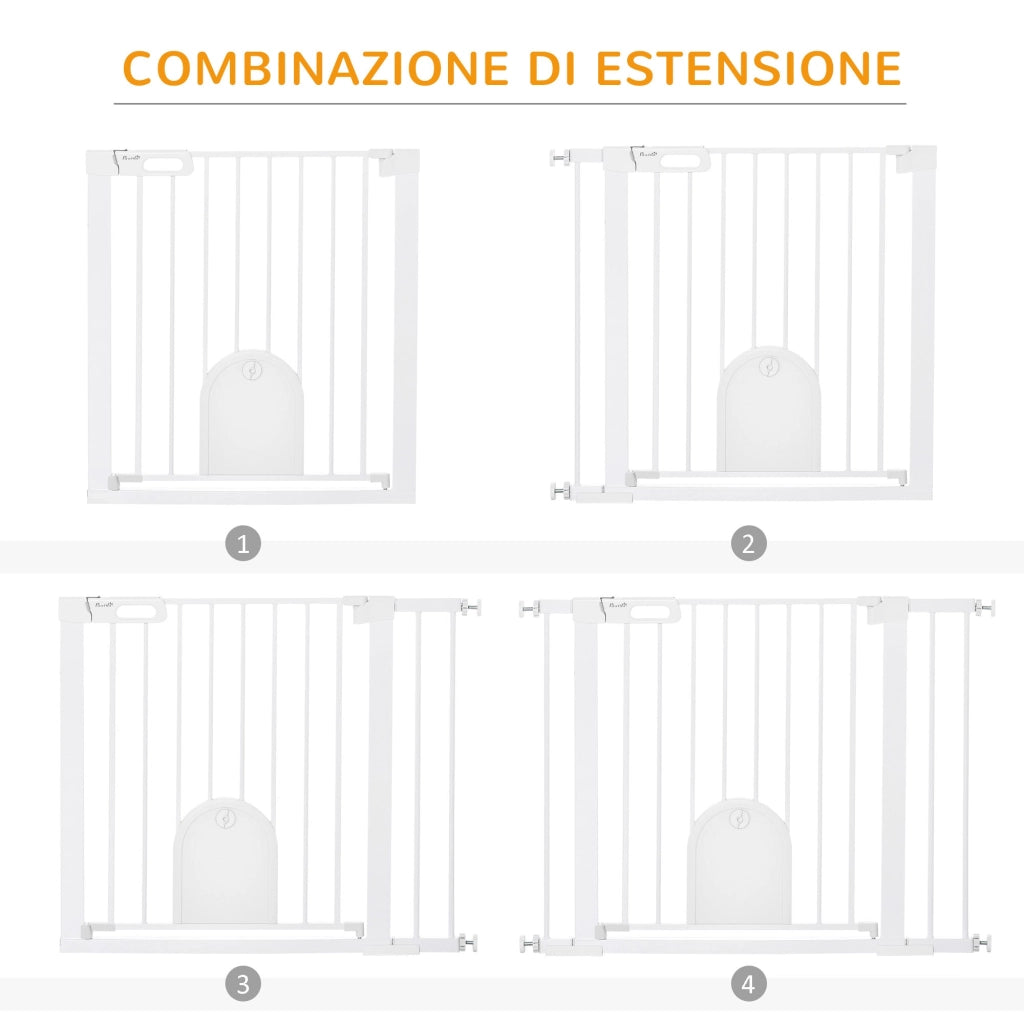 Cancelletto di Sicurezza per Cani con Porta Piccola Regolabile e Chiusura Automatica 75-103x76 cm Bianco