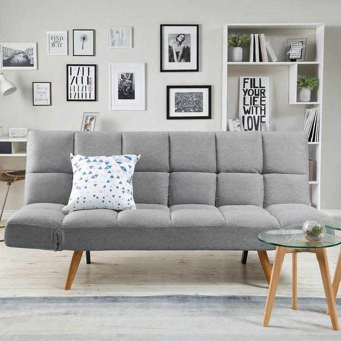 Divano Letto 2 Posti con Braccioli Apertura Clic Clac Imbottitura in Schiuma Grigio