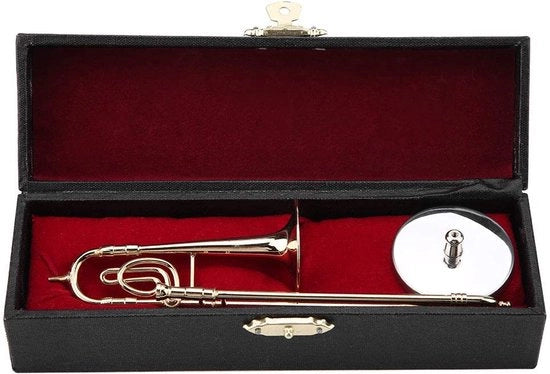 Trombone Miniaturo in Miniatura - Instrumento Decorativo a Forma di Trombone - Scatola in Legno - Dimensioni 16 x 4 x 4 cm
