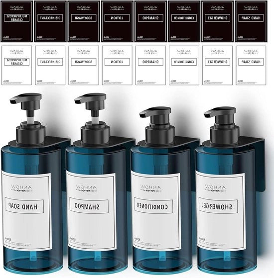 Dispensatore di sapone adesivo 500 ml senza perforazione - Pompina etichette 16 con manopola per parete - Blu