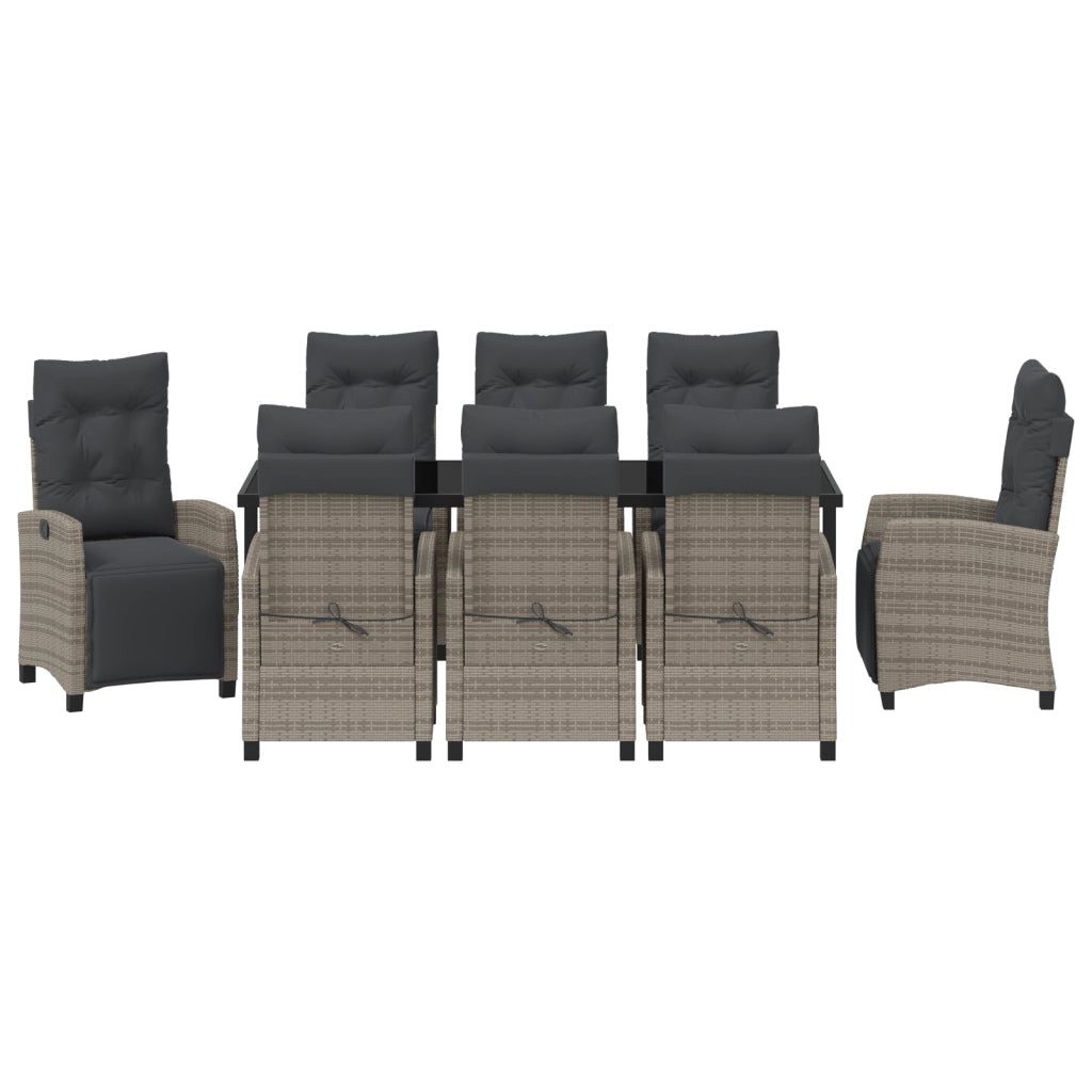 Set di mobili da giardino da 9 pezzi in rattan poliestere grigio