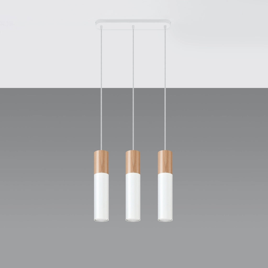 Lampadario MARCOS 3 luci bianco/legno Pure Lume GU10