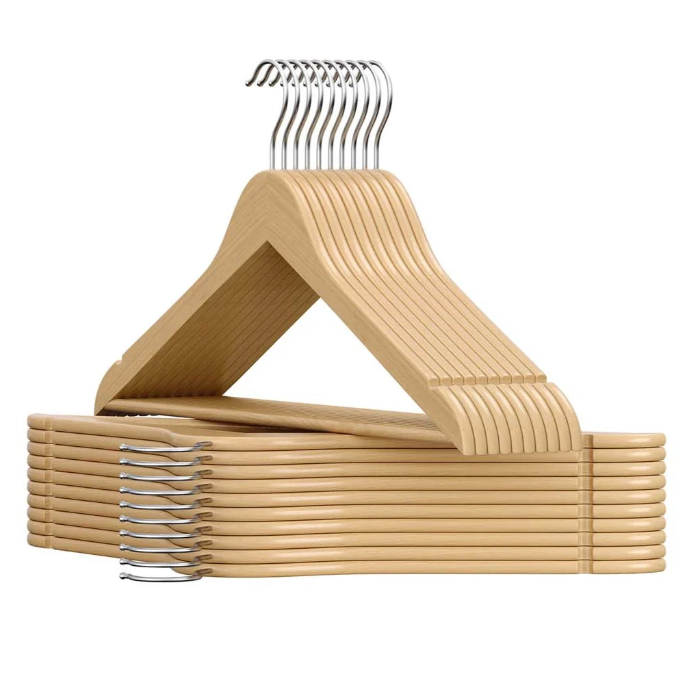 Grucce in legno set da 30 sottili con tacche grucce per pantaloni gancio girevole a 360° legno di betulla per canotte giacche naturale 12_0005060