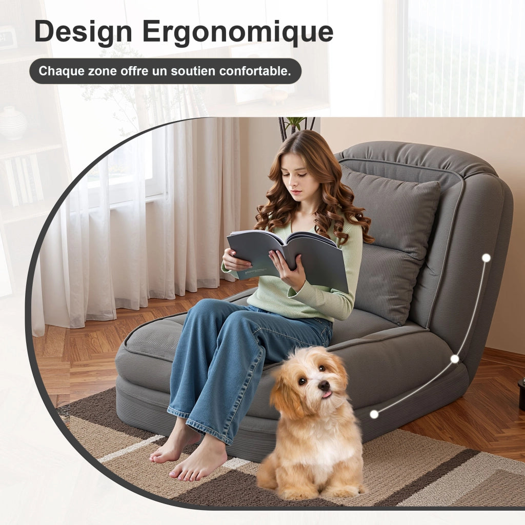 DIVANO LETTO Ergonomico Pieghevole Grigio in Tessuto e Metallo