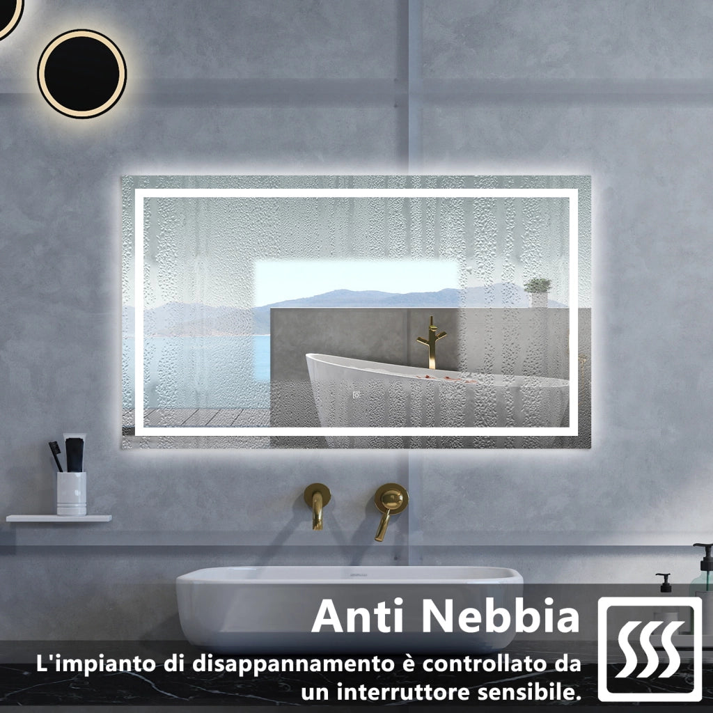 Specchio da bagno Rettangolare con 100x80cm,Memoria, Antifog,Regorabile,Retroilluminato,doppio interruttore,