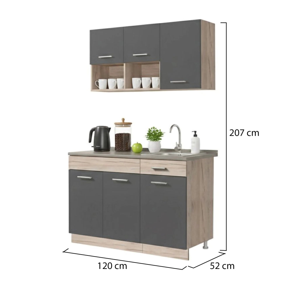 Cucinino Lanzo, Cucina un Cassetto, Elettrodomestici non inclusi, Nero Antracite