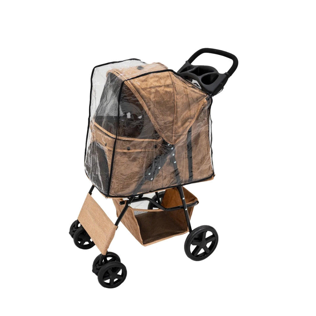 Passeggino Animali Pieghevole Beige Cane Gatto Tettuccio Antipioggia
