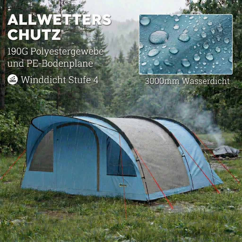 Tenda Tunnel 4 Persone con Cabina ¨C zephmum ¨C Grigio Verde Marrone 300x300x200 cm