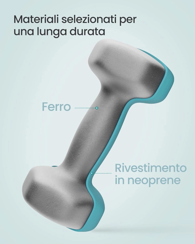 SONGMICS Set manubrio, 3 paia, 2 x 1 kg, 2 x 2 kg, 2 x 3 kg, supporto portaoggetti, palestra, sollevamento pesi, rivestimento in neoprene antiscivolo