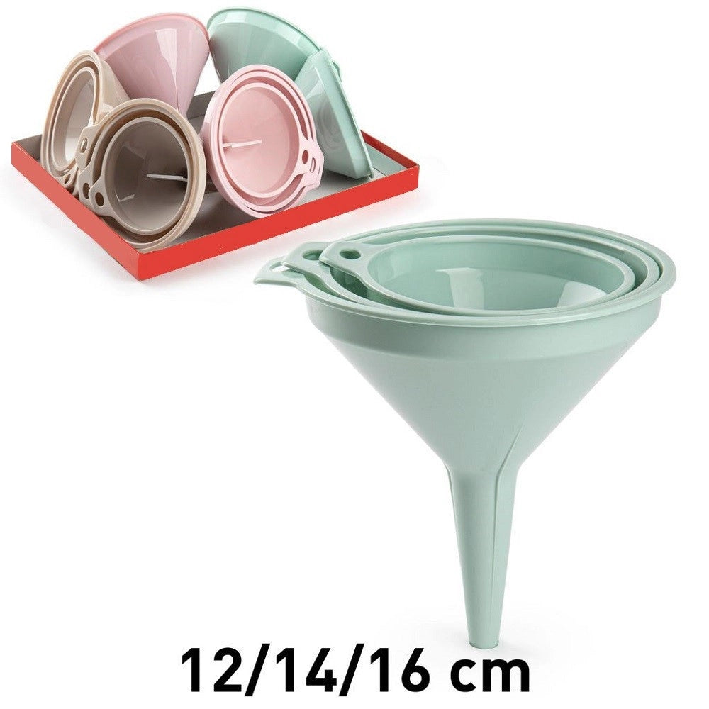 Trade Shop - Set 3 Pz Imbuti In Plastica Colorata Accessori Cucina 3 Misure Diverse 123811a -