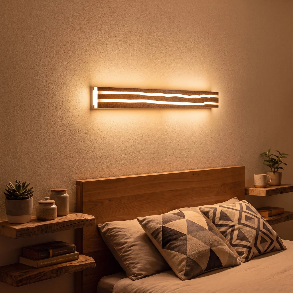 ZMH Lampada da Parete LED Legno 100cm Moderna 3000K 16W per Soggiorno Interni