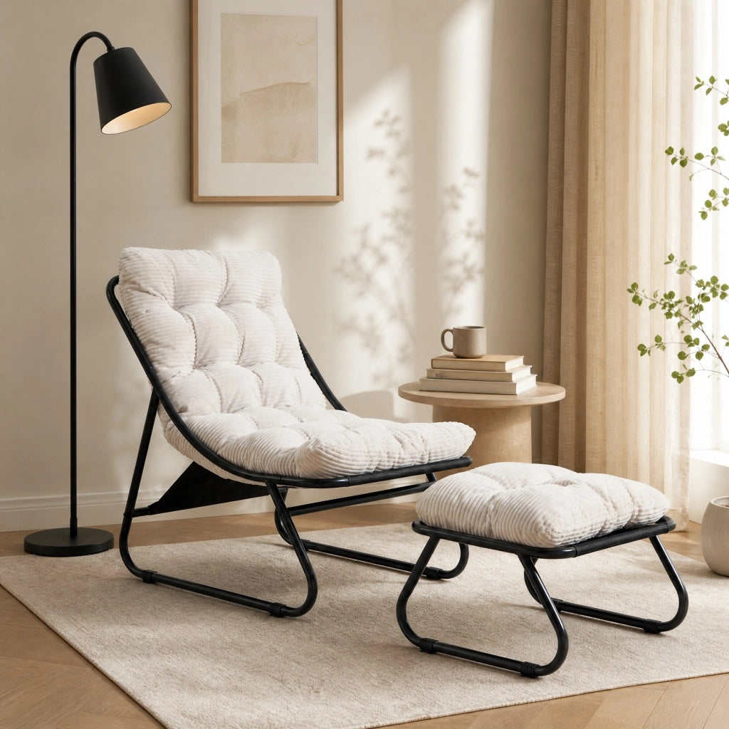 SEDIA Lounge da esterno con pouf 65x78x86 cm acciaio bianco
