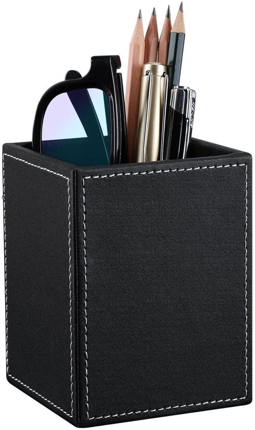 Organizzatore per Ufficio con Porta Pennarelli in Pelle PU di Alta Qualità - Capacità 20 pezzi - Dimensioni 8,7 x 8,7 x 12 cm - Portapennarelli