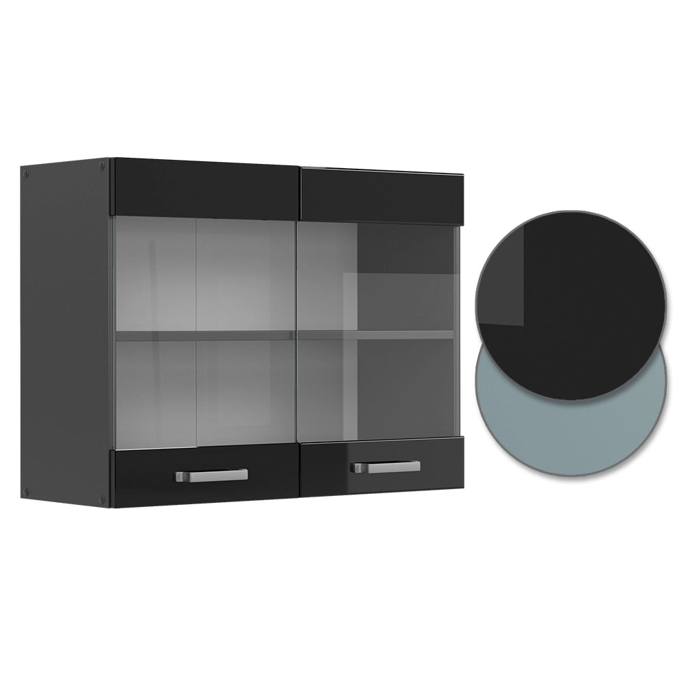 Vicco Mobile da cucina in vetro Nero lucido 80 cm