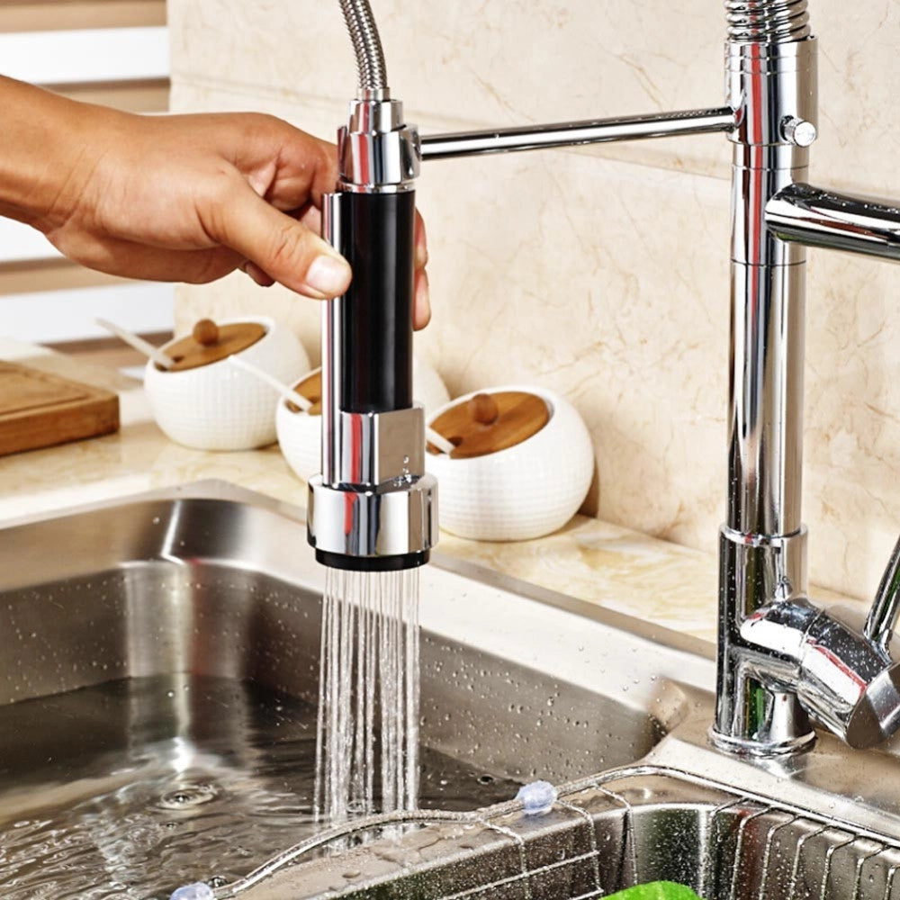 Trade Shop - Rubinetto Lavabo Cucina Canna Alta Doppio Miscelatore Monocomando Estraibile -