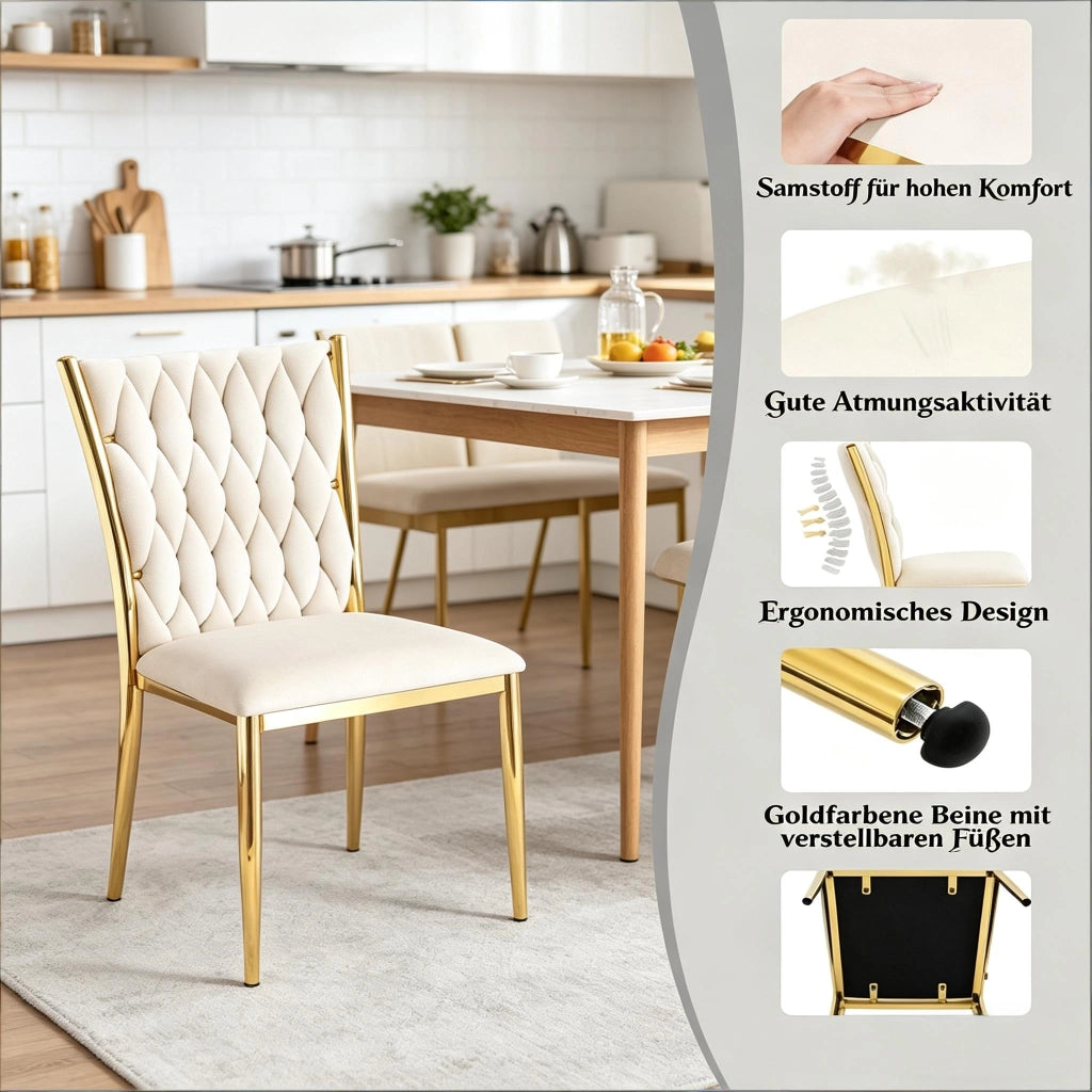 SEDIA da pranzo imbottita Set da 2 pezzi 47x94,5x59,5 cm Crema/Oro