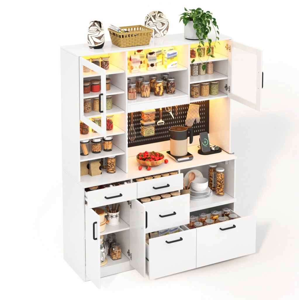 Mobile cucina con illuminazione LED; 5 cassetti e ripiani regolabili in MDF bianco